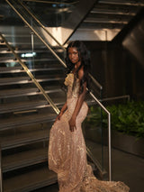 Pretty Gold Sweetheart Strapless Sleeveless Mermaid Wedding Dresses Gem Column With Beads