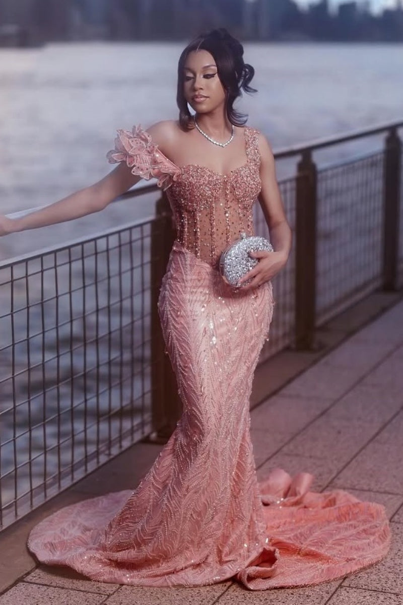 Glamorous Dusty Rose Off-The-Shoulder Sweetheart Wedding Dresses Merma – Dbrbridal