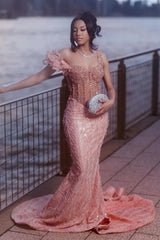 Glamorous Dusty Rose Off-The-Shoulder Sweetheart Wedding Dresses Mermaid Column Floor Length With Beads