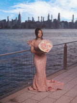 Glamorous Dusty Rose Off-The-Shoulder Sweetheart Wedding Dresses Mermaid Column Floor Length With Beads