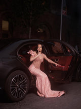 Glamorous Dusty Rose Off-The-Shoulder Sweetheart Wedding Dresses Mermaid Column Floor Length With Beads
