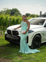 Glamorous Mint Strapless Sleeveless Mermaid Wedding Dresses Column Long With Gem