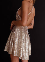 A-Line/Princess V-Neck Sleeveless Short/Mini Homecoming Dresses With Sequins