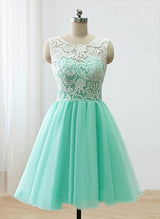 A-Line/Princess Sleeveless Scoop Neck Short/Mini Tulle Homecoming Dress With Lace