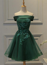 A-line Off-the-Shoulder short sleeves Tulle Satin Short/Mini Homecoming Dress With Appliques Lace Beading