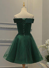 A-line Off-the-Shoulder short sleeves Tulle Satin Short/Mini Homecoming Dress With Appliques Lace Beading