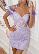 Sheath Off-the-Shoulder Sleeveless Short/Mini Lace Homecoming Dresses