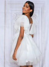 A-Line V-neck Short Sleeves Short/Mini Tulle Homecoming Dresses