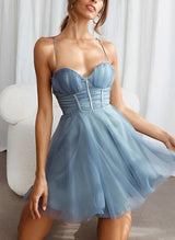 A-Line Sweetheart Sleeveless Short/Mini Tulle Homecoming Dresses
