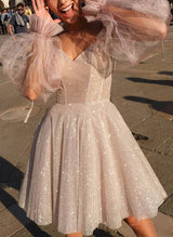 A-Line Sweetheart Long Sleeves Short/Mini Homecoming Dresses