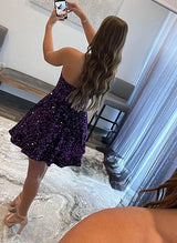 A-Line Sweetheart Sleeveless Short/Mini Sequined Homecoming Dresses