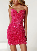 Sheath/Column V-Neck Short/Mini Sequined Homecoming Dresses