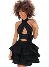 A-Line Halter Sleeveless Satin Homecoming Dresses With Cascading Ruffles