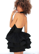 A-Line Halter Sleeveless Satin Homecoming Dresses With Cascading Ruffles