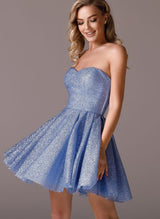 A-Line Sweetheart Short/Mini Glitter Lace Homecoming Dresses With Pleated