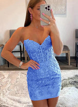 Sheath/Column Sweetheart Sleeveless Short/Mini Lace Homecoming Dresses