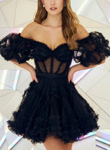 A-Line Sweetheart Short Sleeves Short/Mini Homecoming Dresses