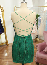 Sheath/Column Scoop Neck Sleeveless Short/Mini Lace Homecoming Dresses