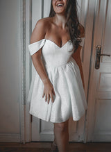 A-Line Off-The-Shoulder Knee-Length Sequined Homecoming Dresses