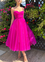 A-Line Sweetheart Sleeveless Tulle Homecoming Dresses With Sash