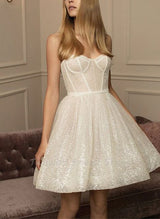 A-Line Strapless Sleeveless Short/Mini Sequined Homecoming Dresses