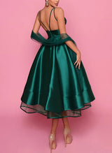 A-Line V-Neck Sleeveless Satin/Tulle Homecoming Dresses With Pockets