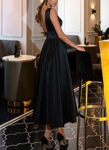 A-Line Illusion Neck Sleeveless Ankle-Length Satin Homecoming Dresses