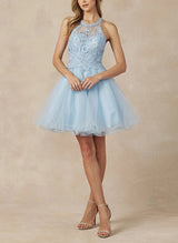 A-Line Sleeveless Lace/Tulle Homecoming Dresses With Appliques Lace