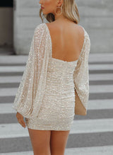 Sheath/Column V-Neck Long Sleeves Short/Mini Sequined Homecoming Dresses