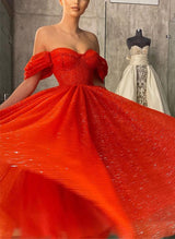 A-Line Off-The-Shoulder Sleeveless Tea-Length Homecoming Dresses