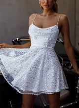 A-Line Square Neckline Sleeveless Short/Mini Sequined Homecoming Dresses