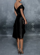 Sheath/Column Off-The-Shoulder Satin Homecoming Dresses With Split Front