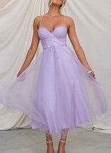 A-Line Sweetheart Sleeveless Tea-Length Tulle Homecoming Dresses