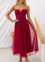 A-Line Sweetheart Sleeveless Tea-Length Tulle Homecoming Dresses