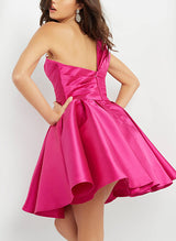 Ball-Gown One-Shoulder Sleeveless Short/Mini Satin Homecoming Dresses