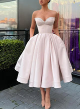 Sweetheart A-Line Satin Beading Homecoming Dresses