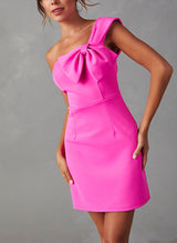 Sheath/Column One-Shoulder Short/Mini Homecoming Dresses With Bow(s)