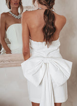 Sheath/Column Strapless Short/Mini Jersey Homecoming Dresses With Bow(s)