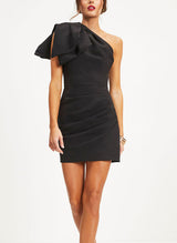 Sheath/Column One-Shoulder Short/Mini Satin Homecoming Dresses With Bow(s)