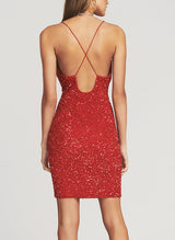 Sheath/Column Cowl Neck Short/Mini Sequined Homecoming Dresses