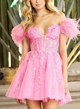 A-Line Off-The-Shoulder Sleeveless Short/Mini Lace Homecoming Dresses