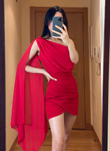 Sheath/Column One-Shoulder Short/Mini Chiffon Homecoming Dresses