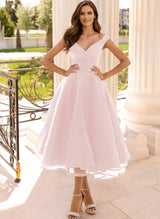 Simple Cap Shoulder A-Line Tea-Length Homecoming Dresses