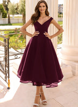 Simple Cap Shoulder A-Line Tea-Length Homecoming Dresses