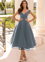 Simple Cap Shoulder A-Line Tea-Length Homecoming Dresses