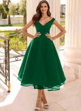 Simple Cap Shoulder A-Line Tea-Length Homecoming Dresses