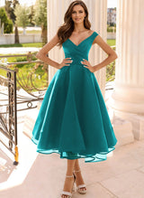 Simple Cap Shoulder A-Line Tea-Length Homecoming Dresses