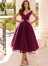 Simple Cap Shoulder A-Line Tea-Length Homecoming Dresses