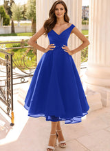 Simple Cap Shoulder A-Line Tea-Length Homecoming Dresses