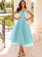 Simple Cap Shoulder A-Line Tea-Length Homecoming Dresses